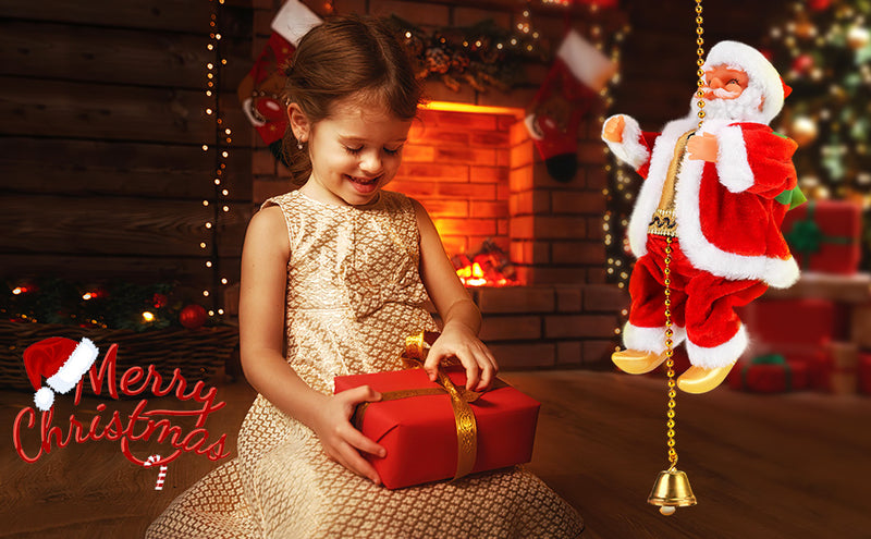Papá Noel Escalador Cuerda Sube y Baja Musical Adorno Navideño